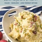 pinterest image of low fodmap mashed potatoes with instant pot garlic mashed potatoes paleo whole30 low fodmap at the top and goodnomshoney.com at the bottom