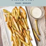 pinterest image with low fodmap air fryer french fries paleo whole30 at the top and goodnomshoney.com at the bottom