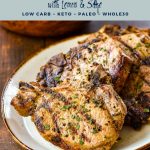 pinterest image with low fodmap grilled pork chops with lemon and sage low carb keto paleo whole30 at the top and goodnomshoney.com at the bottom