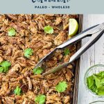 pinterest image with low fodmap instant pot carnitas paleo whole30 at the top and goodnomshoney.com at the bottom.