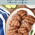 pinterest image with low fodmap gyro burgers lactose-free gluten-free at the top and goodnomshoney.com at the bottom.