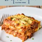 pinterest image with low fodmap lasagna bolognese gluten-free at the top and goodnomshoney.com at the bottom.