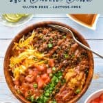 pinterest image with low fodmap wet burrito bowls gluten-free lactose-free at the top and goodnomshoney.com at the bottom