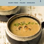 pinterest image with instant pot cream of mushroom soup dairy-free paleo whole30 at the top and goodnomshoney.com at the bottom.