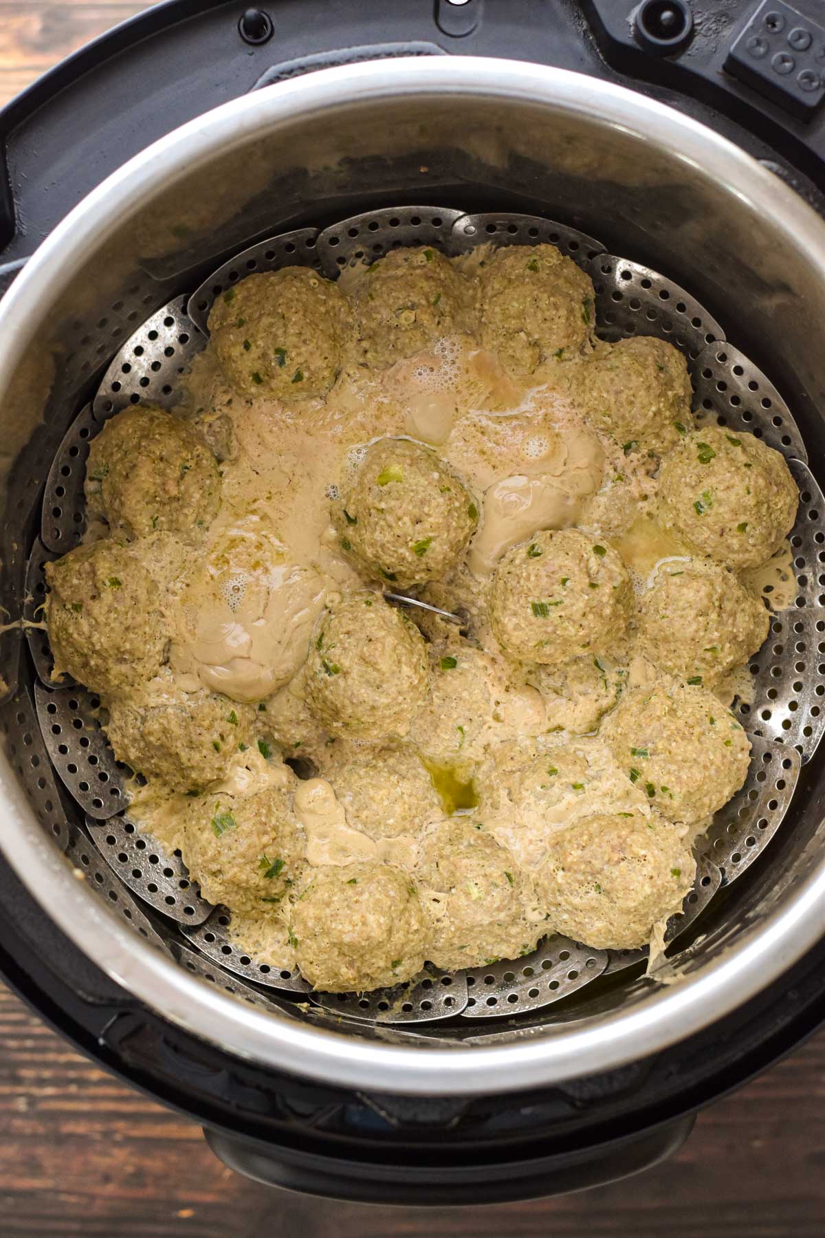process shot of after low fodmap turkey meatballs are cooked in the Instant Pot