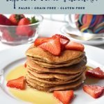 pinterest image with easy tigernut flour pancakes paleo grain-free gluten-free at the top and goodnomshoney.com at the bottom.