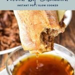 pinterest image with low fodmap French dip sandwich instant pot slow cooker gluten-free option at the top and goodnomshoney.com at the bottom