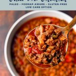 pinterest image with instant pot chili con canada paleo fodmap-aware gluten-free low carb option at the top and goodnomshoney.com at the bottom.