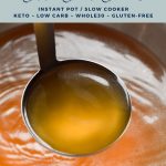 pinterest image with low fodmap beef bone broth instant pot / slow cooker keto low carb whole30 gluten-free at the top and goodnomshoney.com at the bottom.