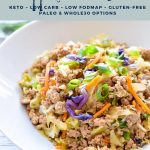 pinterest image with 25-minute instant pot egg roll in a bowl keto low carb low fodmap gluten-free with paleo and whole30 options at the top and goodnomshoney.com at the bottom.